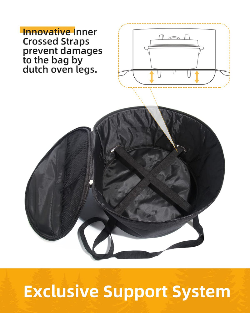 Morjor Dutch Oven Bag for 12 & 10 Inch Dutch Oven, Carry Bag with Extra Inner Crossed Straps & 2 Pockets 12 inch