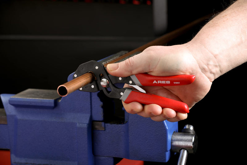 ARES 51009 – 2-Piece Self-Adjusting V-Notch Pliers Set – 7-Inch and 10-Inch Pliers - Maximum Opening Sizes of 1-5/8 Inches (42mm) and 2-3/8 Inches (60mm) – Perfect for Plumbing, Pipe, or Fastener Work 7-inch & 10-inch V-notch Pliers (2-piece)
