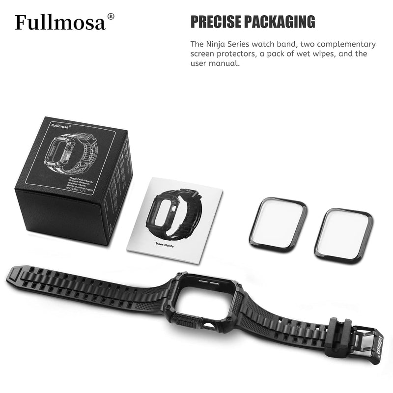 Fullmosa Watch Bands 44mm, Rugged iWatch Band Silicone with Screen Protector and Bumper Case for Men, Compatible with Apple Watch Series 6/5/4/SE 2nd Generation/SE (44mm, Black) 44mm Series SE/6/5/4