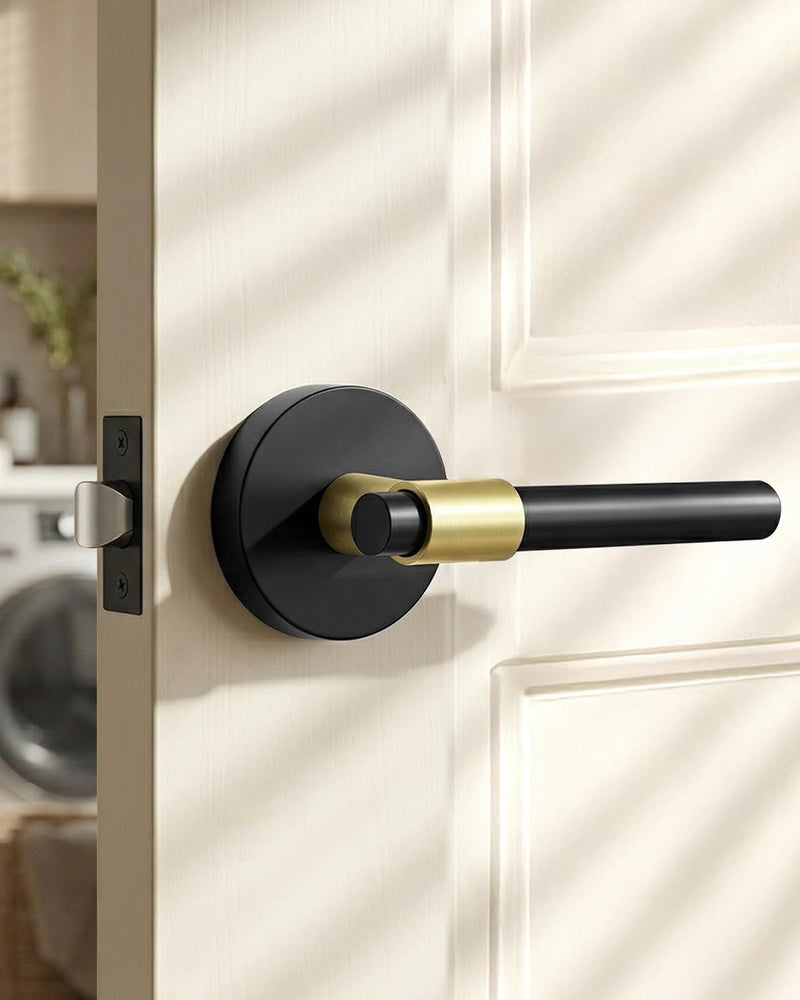 Goldenwarm 1 Pack Black and Gold Passage Door Handle, Matte Black Closet Door Handle, Black and Gold Interior Lever Door Handles for Hallway, Closet