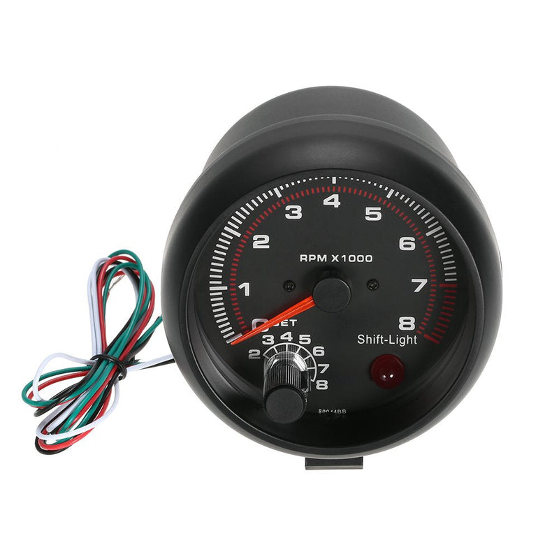 Carrfan- 3.75" Car Universal Black Tachometer Gauge White Inter Shift Light 0-8000 RPM, Only for 12V Petrol Vehicles