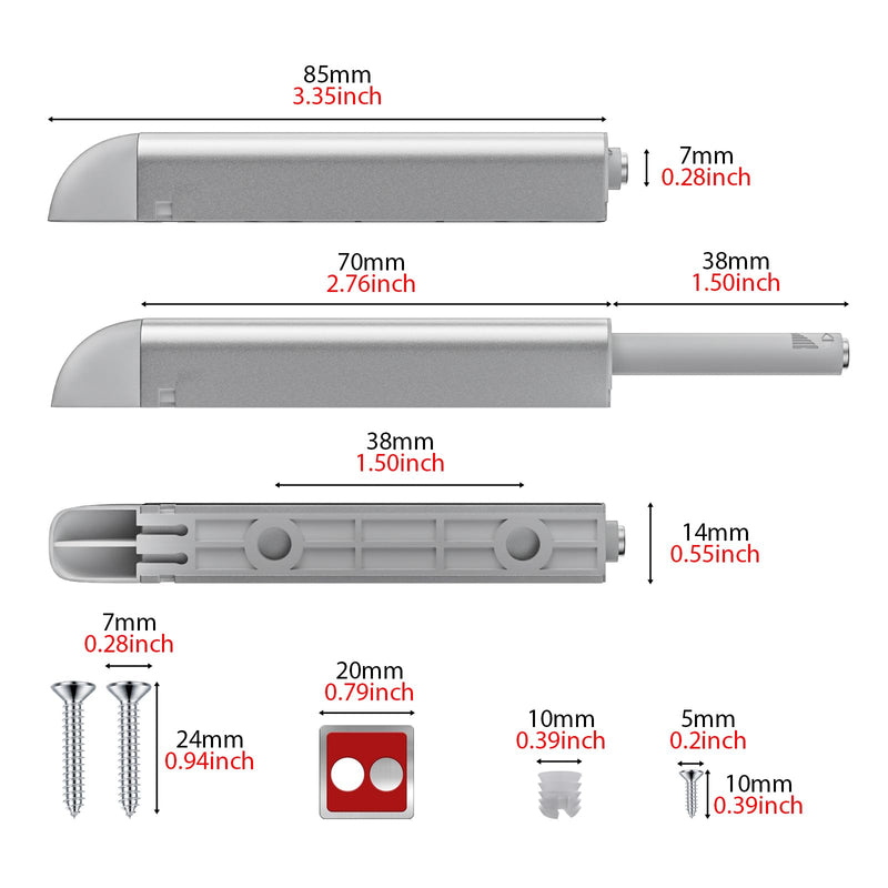 Magnetic Push Latches, 8 Pack, Push to Open Door Latch, Heavy Duty Cabinet Hardware for Hidden Doors, Drawers, Wardrobes, Kitchen, and RV Closets, Easy Install, Silent Operation Cylindrical
