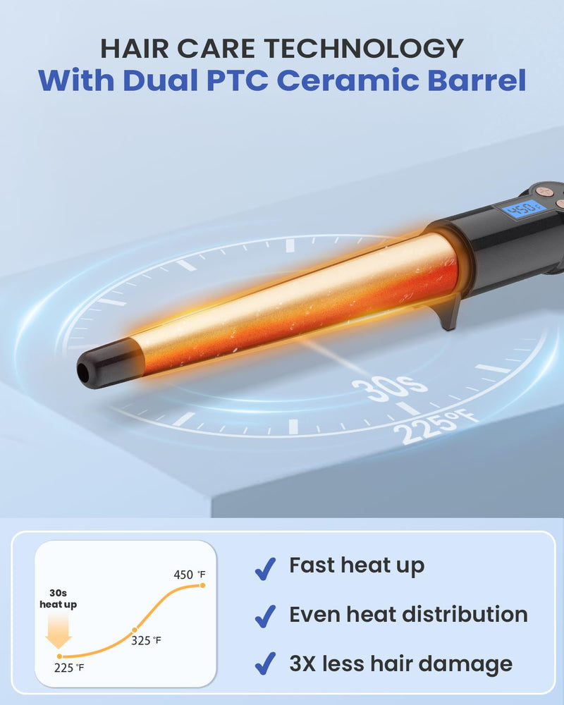  [AUSTRALIA] - Hair Curling Wand, 13-25mm Tapered Curling Wand Iron for Long Hair,Dual Voltage Hair Wand Curler with LCD Display|Glove Include