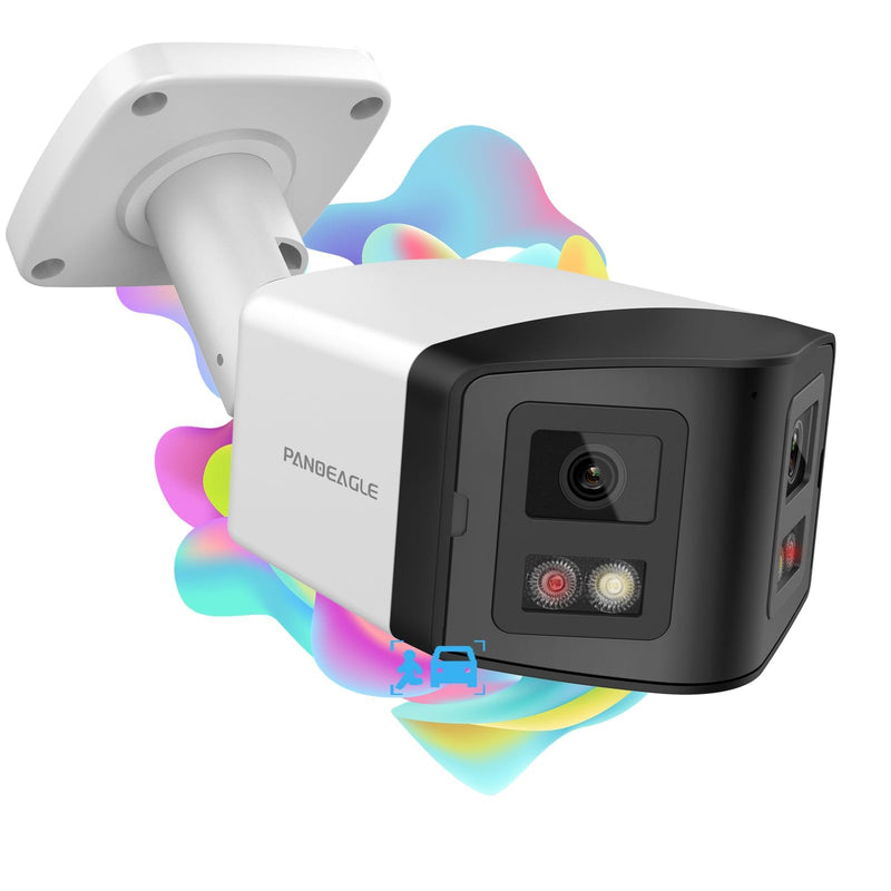 PANOEAGLE 4MP Dual Lens PoE IP Security Camera Outdoor with 180° Panoramic Wide Angle,Smart Color Night Vision,Human/Vehicle Detection,2-Way Audio & Micro SD Slot(512G),IP67 Waterproof,NDAA Complaint 4MP Panoramic/Dual Light