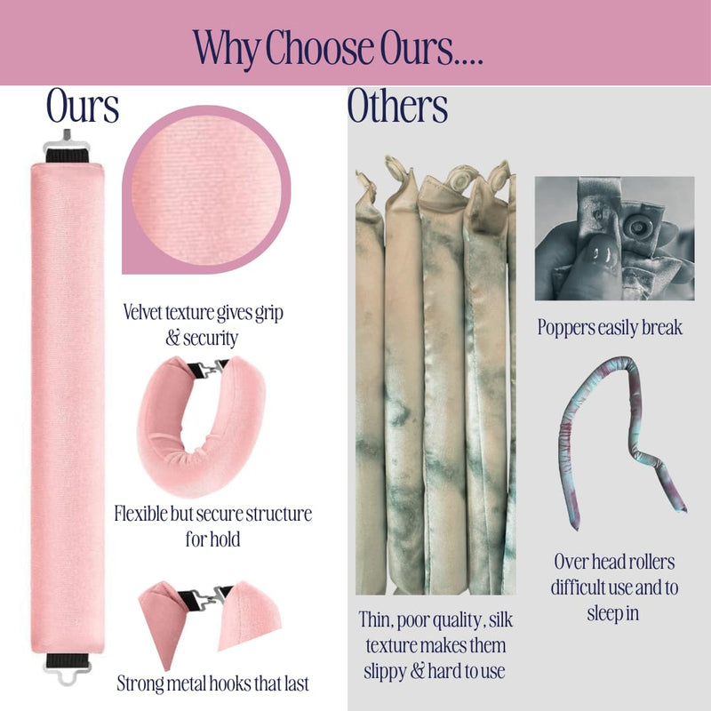 SheEO 6 Piece heatless Hair Curler Set, 3 heatless Curling rods, 1 Silk Bonnet, 1 Hair Clips, Wide Tooth Comb. Includes tutorials from Leading Stylist to Create Overnight Curls with Velvet Rollers Heatless Curling Set