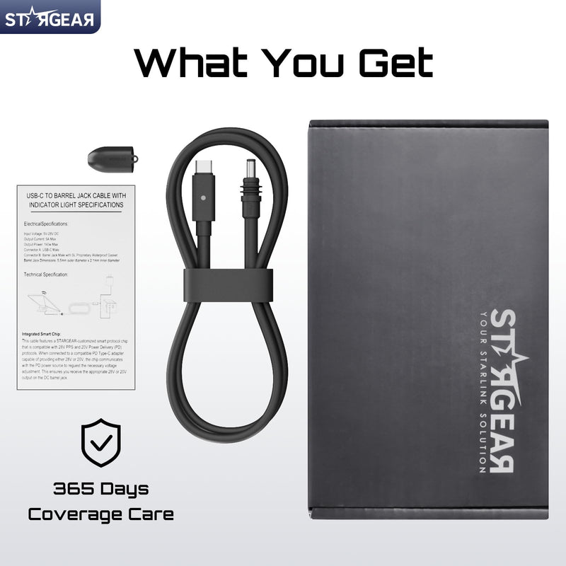 Starlink Mini Cable 16.4FT, 16AWG Starlink Cable with Indicator Light 140W USB C to DC, Accessories for Starlink Work with 100W+ PD Source, Compatible with 28V PPS 20V PD Protocols 16.4FT with LED