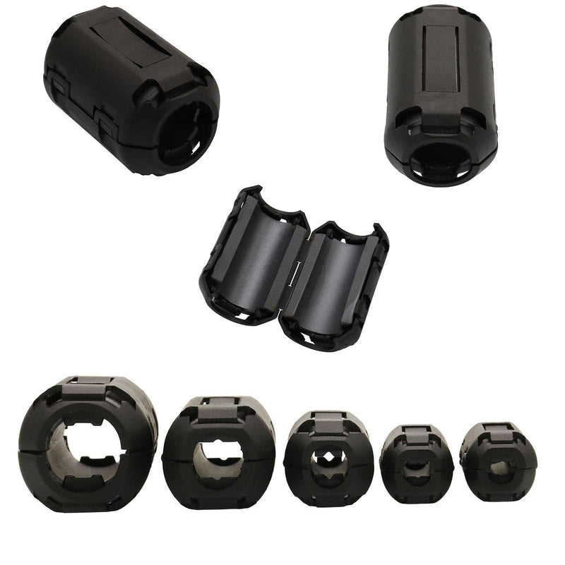 70Pcs Ferrites Clip-on Ferrite Ring Core RFI EMI Noise Suppressor Cable Clip for 3.5mm/ 5mm/ 7mm/ 9mm/ 13mm Inner Diameter Tvs,Speakers,Radio,Audio Equipment Noise Suppressor Video Cable Power Cord