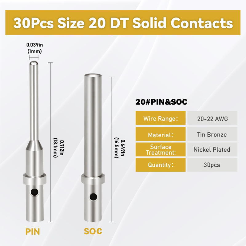 200PCS Deutsch Connector Pins and Sockets Solid Contact Kit Barrel Style Contacts Size 12 16 20 Male Female Terminals DT Series Pin for Connectors Kit Crimp Solid Terminal for DT, DTP, DTM