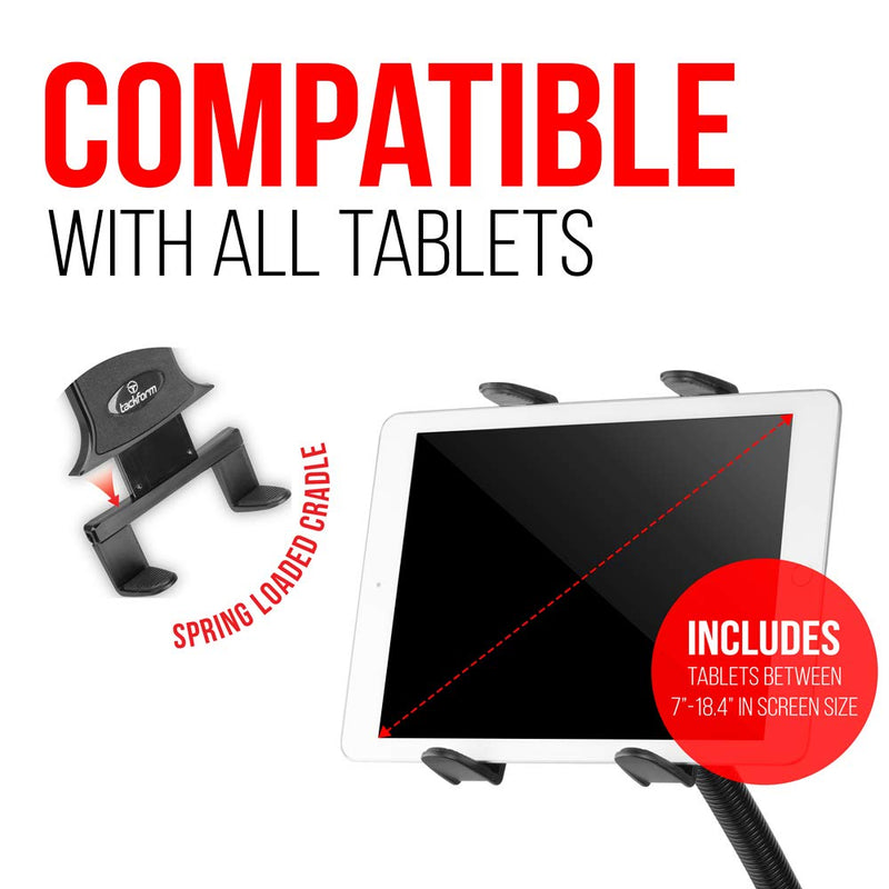 Tackform Tablet Mount for Car and Truck [ELD Mount] Industrial 22 Inch Aluminum Rod Gooseneck Seat Rail Holder for Taxi, Van, Vehicle, Semi, etc. Compatible with iPad, Galaxy, Surface and More.