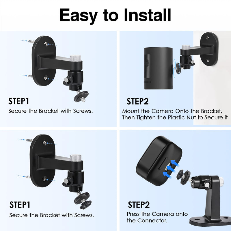 2Pack Camera Wall Mount Bracket for Ring Stick Up Cam Ring Outdoor Cam Plus Indoor Cam & Blink Outdoor Camera, 360° Adjustable Holder with Perfect View Angle for Home Security System (Black)