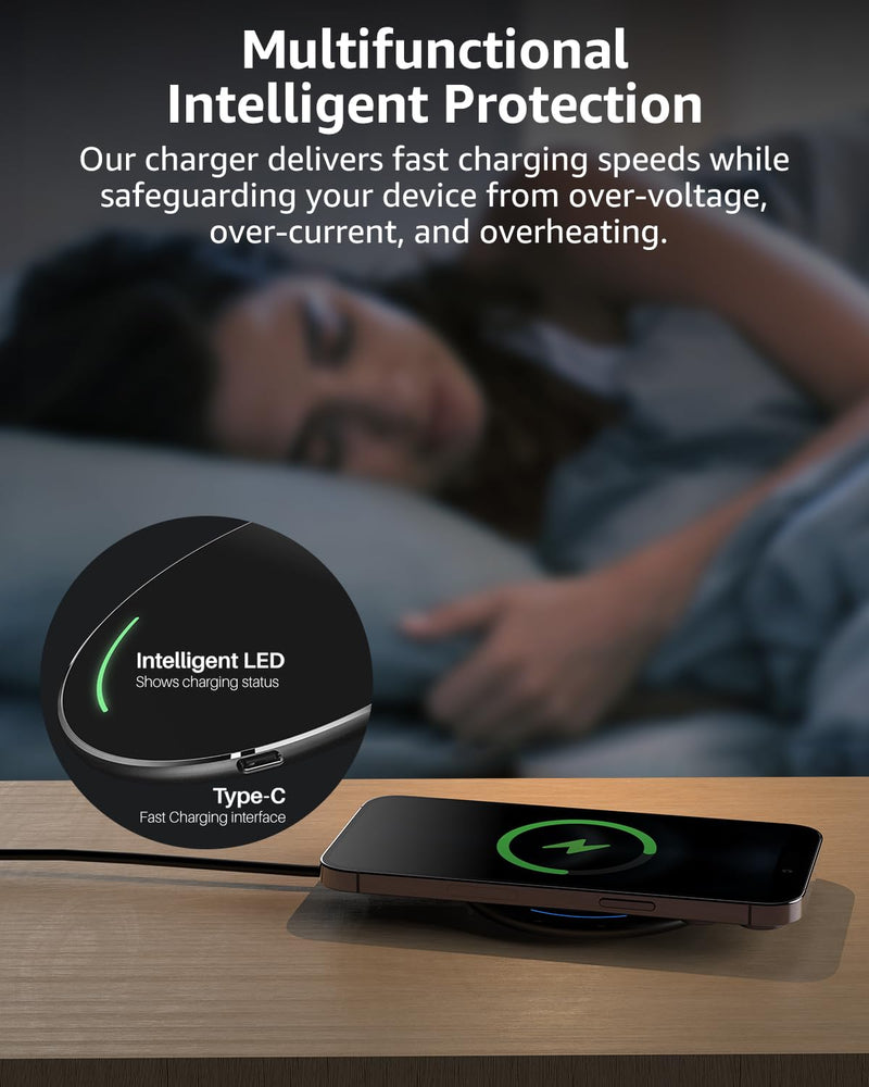 TOZO W1 Max 15W Fast Wireless Charging, Anti-Slip, Sleep-Friendly | Aircraft-Aluminum Portable Wireless Charger Pad Compatible with iPhone 14/15/16/17 & Samsung S23/S24/S25 for Home Ink Black