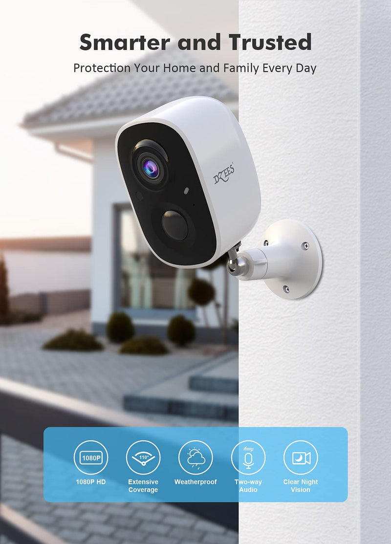 Dzees 2K Security Cameras Wireless Outdoor, 5W Solar Powered WiFi Battery Camera with USB-C, Motion Sensor, 2-Way Audio, IP65 Waterproof, Cloud/SD Storage