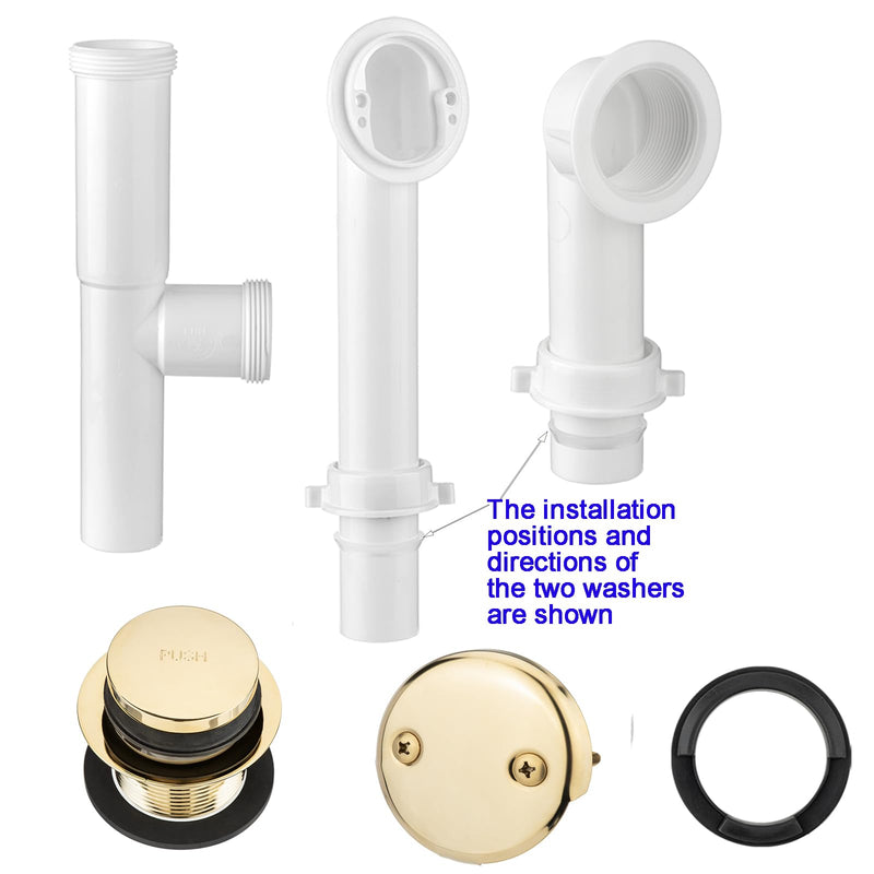 (1 Pack) Yariwiz 1-1/2" Golden Bathtub Tub Drain Kit Bath Waste Overflow Drain Tube Assembly with Touch-Toe Tub Drain Stopper and Overflow Faceplate Gold Style 5