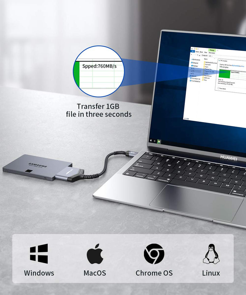  [AUSTRALIA] - JSAUX SATA to USB A Cable, USB A 3.0 to 2.5” SATA III Hard Drive Adapter Aluminum Shell Nylon Cord External Converter for SSD/HDD Data Transfer-Grey USB 3.0-SATA Grey