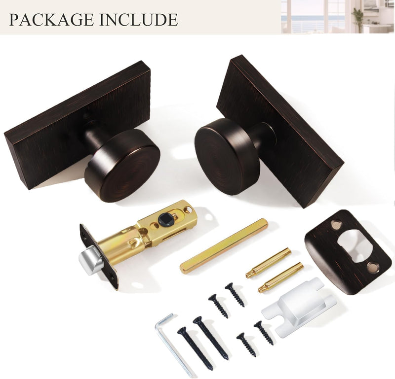 Oil Rubbed Bronze Door Knobs, Passage Door Knobs Door Handles for Hall and Closet Keyless Rectangle, Oil Rubbed Bronze