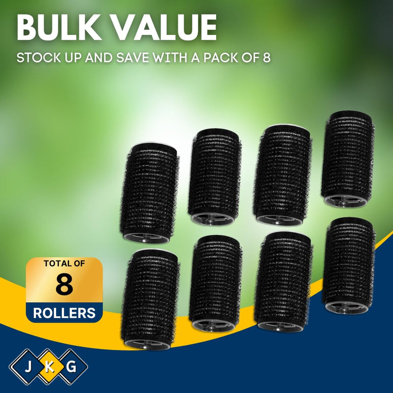 8 PACK HAIR ROLLERS - Self Holding Salon Hairdressing Curlers | Self Grip DIY Curling Tool | Hair Volume For Long Short Hair | Black Haircut Foam Styling Tool | Clip Rolling Accessories