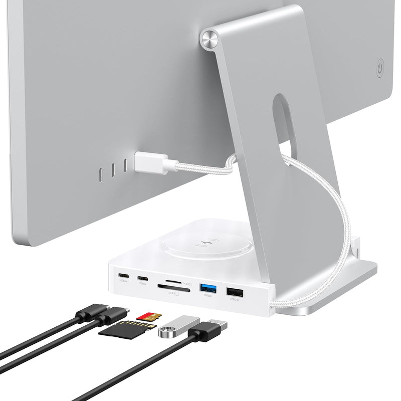 USB C Hub for iMac 24-inch 2021/2023/2024, 10Gbps USB-C*2 & USB-A, SD/TF Reader, 15W Wireless Charge, Accessory Adaptor for iMac M1 M2 M4