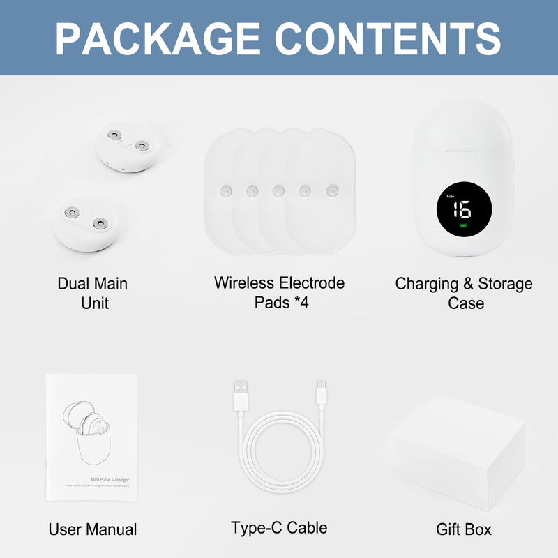 TENS Unit - Wireless Muscle Stimulator for Pain Relief, Dual Channel 16 Intensity Tens EMS Machine, LED-Display Rechargeable Cordless Portable Massager for Feet, Leg, Shoulder, Lower Back, Neck White