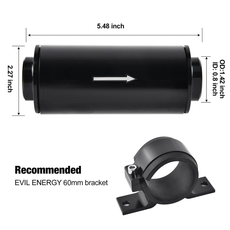 EVIL ENERGY 40 Micron Fuel Filter Inline with 6AN 8AN 10AN Adapter Universal 60MM