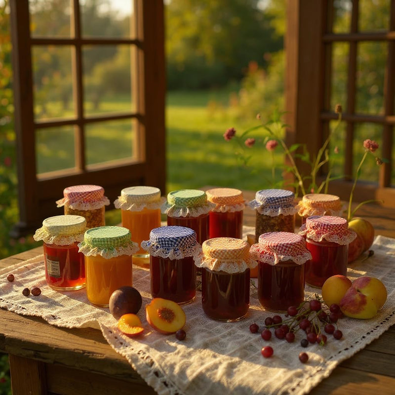 10 Pieces Elastic Jar Cover Cloth - 100% Cotton - Breathable Fermentation Lid Bowl - Stretch Colorful Gingham (Checkered) Pattern Fabric - Reusable Elastic Cloth Jar Covers