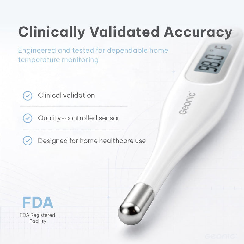 Digital Thermometer for Adults & Kids, 60-Second Reading, 3-in-1 Oral Rectal Underarm Use, Fever Alarm, Memory Recall, Water-Resistant, White