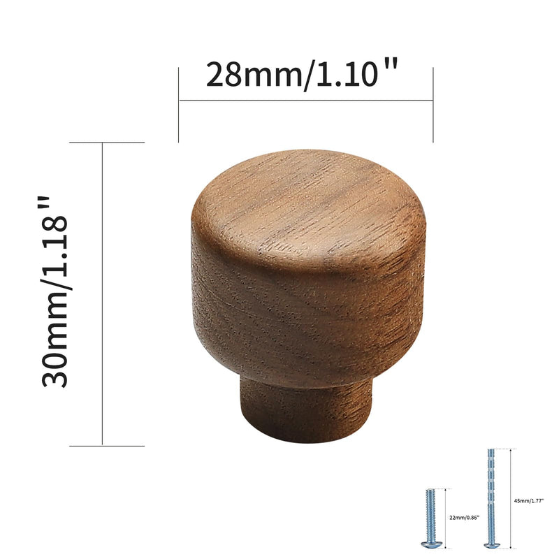 10 pcs Walnut Wood Round Chinese-Style Cute Cabinet Door Handles Cabinet Drawer Pulls Single-Hole Wardrobe Knobs Wooden Door 10