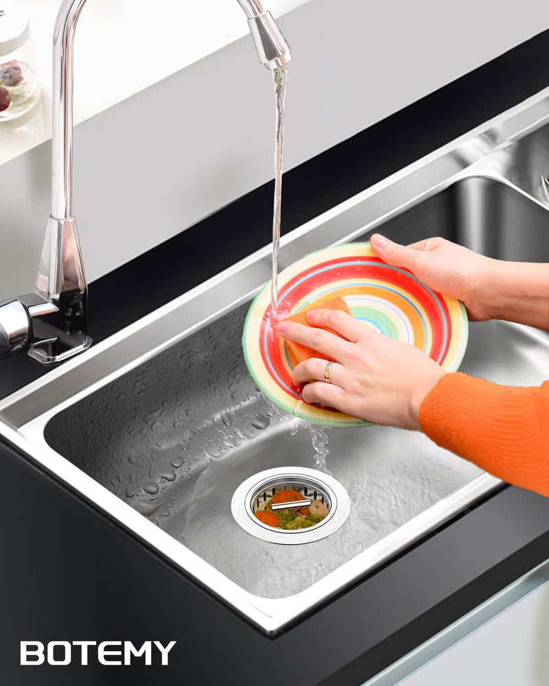 BOTEMY B9171 Kitchen Sink Drain 3 1/2 Inch Kitchen Sink Drain Strainer Assmebly Kit Stainless Steel Sink Strainer Basket/Drain Stopper for 3.5'' Standard American Drain Hole (Brushed) Brushed