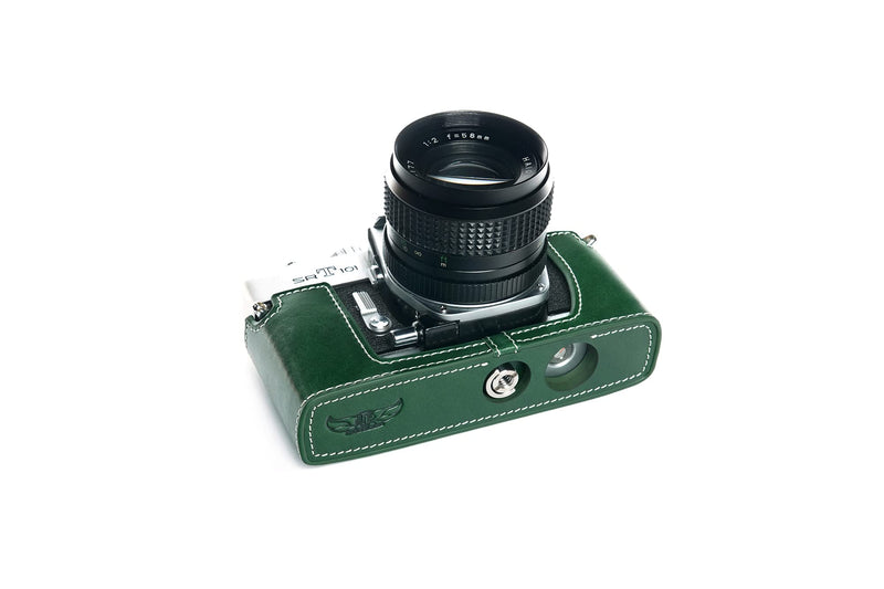 SRT-101 Film Camera Case, BolinUS Handmade Genuine Real Leather Half Camera Case Bag Cover for Minolta SRT 101 Film Camera With Hand Strap (Green) Green