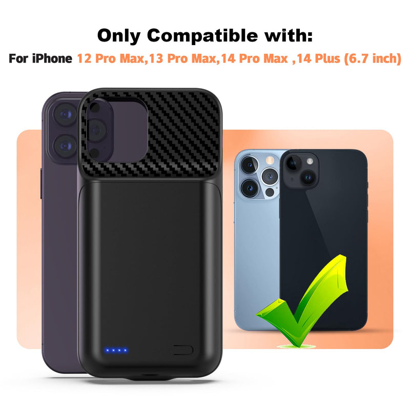 Battery Case for iPhone 12 ProMax ,13 ProMax, 14 ProMax, 14 Plus (6.7 inch) | 2026 Upgraded High Capacity 13800mAh Battery Pack Rechargeable Charger Charging Case with Tempered Glass Screen Protector