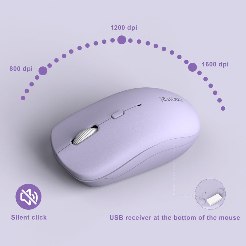 Quiet Wireless Keyboard and Mouse Combo for Office and Home(Purple)
