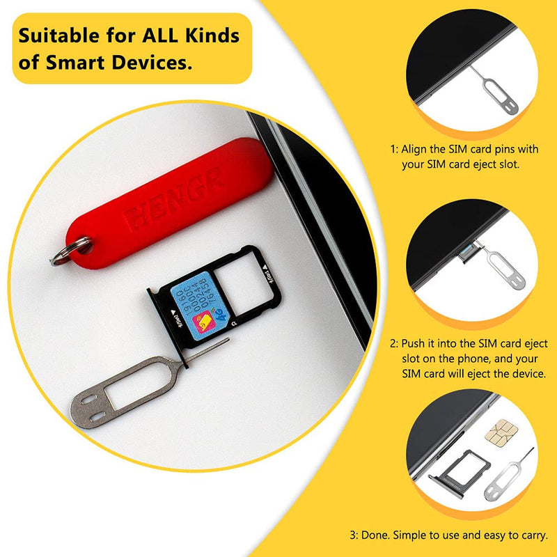 6 Pcs SIM Card Removal Tool- Sim Card Tray Pin Eject Removal Tool Needle Opener Ejector, Suitable for All iPhone, Samsung and Other Smart Phones, with Removable Key Chain Charm 3 Red+3 Black