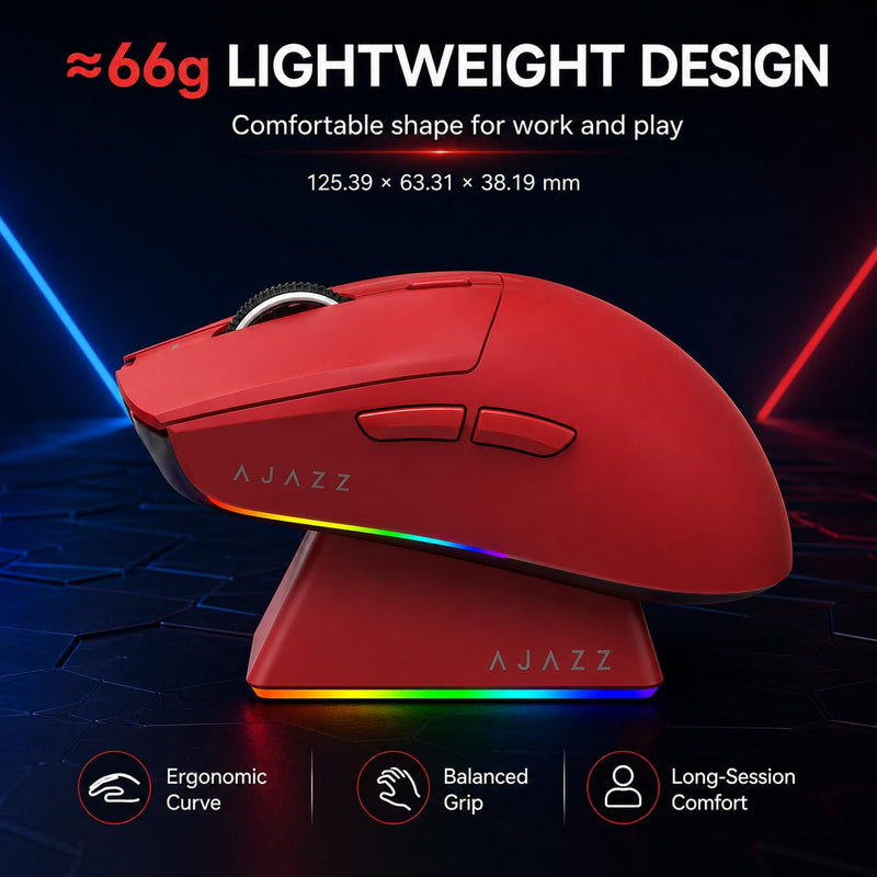 AJAZZ AJ139 V2 MC Tri-Mode Wireless Gaming Mouse, 24K DPI, Red AJ139 V2 MC Red