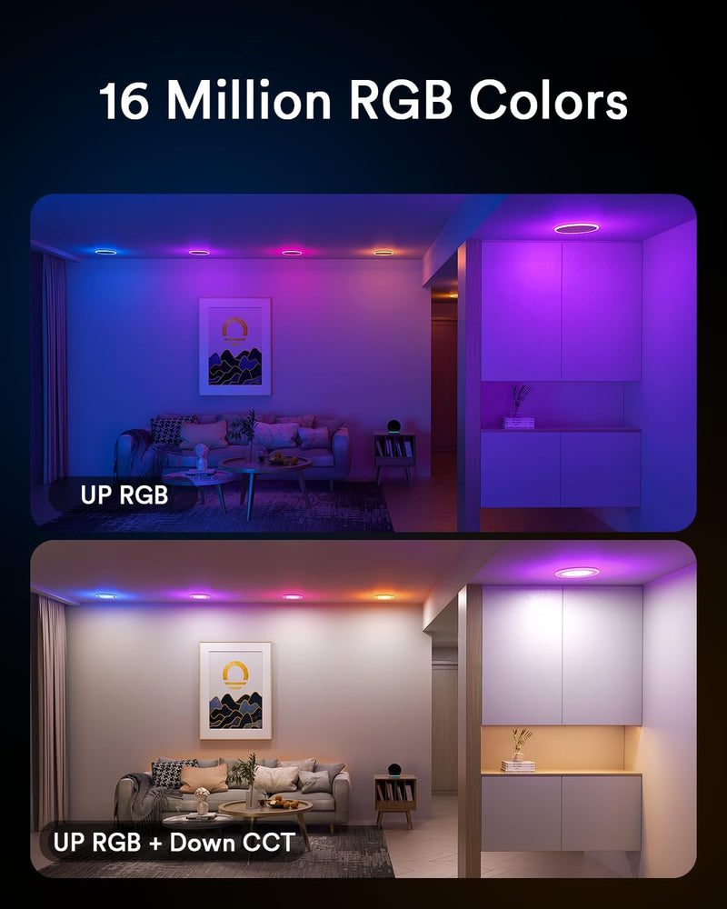 Lumary Smart Recessed Light Pro 6 Inch with RGB/Night Ring, 13W 1100LM Smart Wafer Downlight, Canless with Junction Box, Compatible with Alexa/Google Assistant/BT Remote, ETL Listed, 1Pack White 6Inch 1 Pack