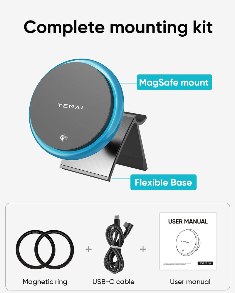 TEMAI Car Mount Charger, 15W MagSafe Wireless Car Charger & Phone Holder for Model Y Juniper(2025)- Strongest Magnetic Fast Charging Accessories Slideable Air Vent Mount with Silicone Pads Slideable Vent Mount + Charging Model Y Juniper(2025)