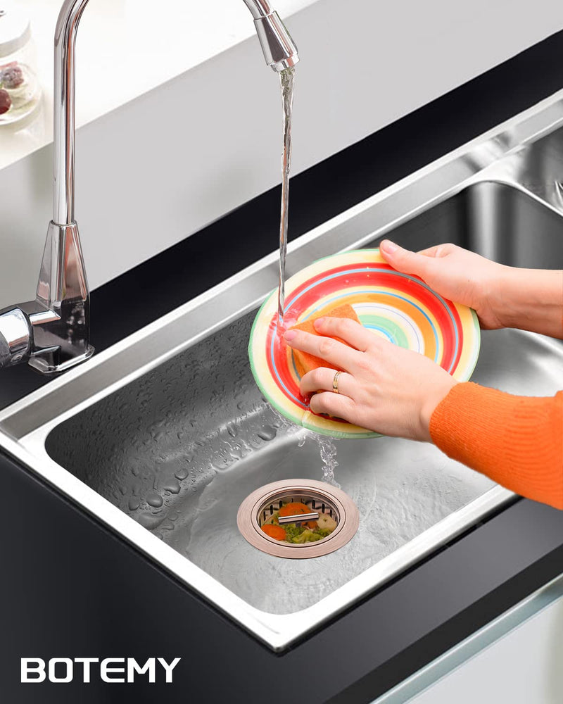 BOTEMY B9171 Copper Kitchen Sink Drain Kit 3 1/2 Sink Strainer for Kitchen Sink with Stainless Steel Strainer Stopper Drain Assembly Basket Strainer Fit Standard Sink Drain Hole(Antique Copper) Antique Copper