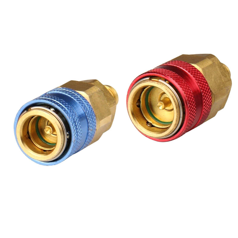 R134a Quick Coupler Adapter Set, for HVAC Auto Car Air Conditioning with Manifold Hose Gauge, Red and Blue, 1/4 BSP, High Low Side Port