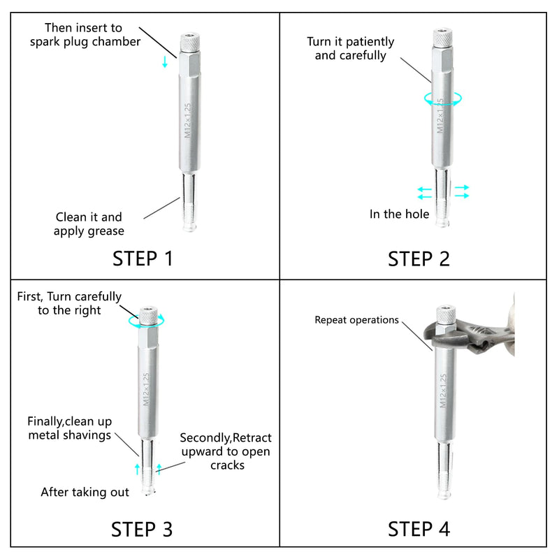 DPTOOL 12mm Back Tap Spark Plug Thread Repair Tool M12x1.25 Thread Chase Tap for Repairing Threads and Preventing Metal Shavings from Entering The Cylinder