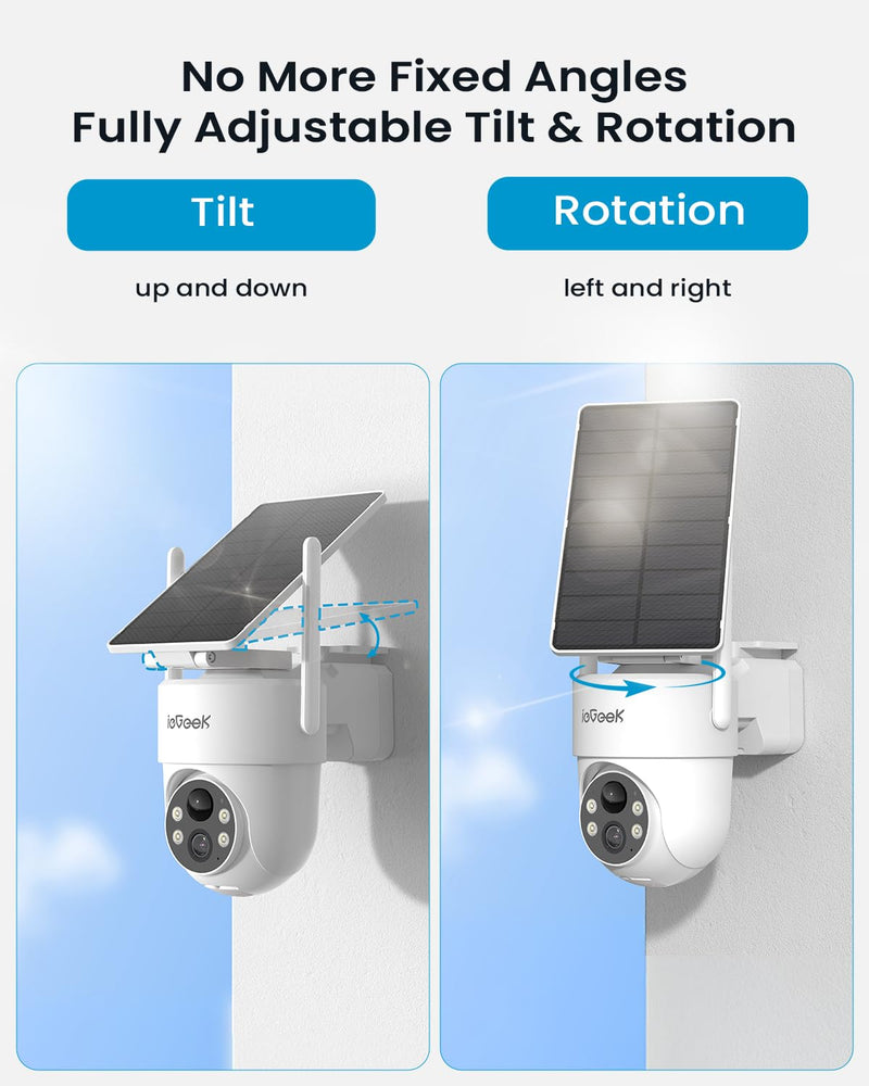 ieGeek Solar Security Camera Wireless Outdoor – 2K 3MP WiFi Camera with Removable Solar Panel, Long Battery Life, 360° Pan Tilt, Color Night Vision, AI Detection, 2-Way Audio, IP65 for Home Security Security White 1 Pack