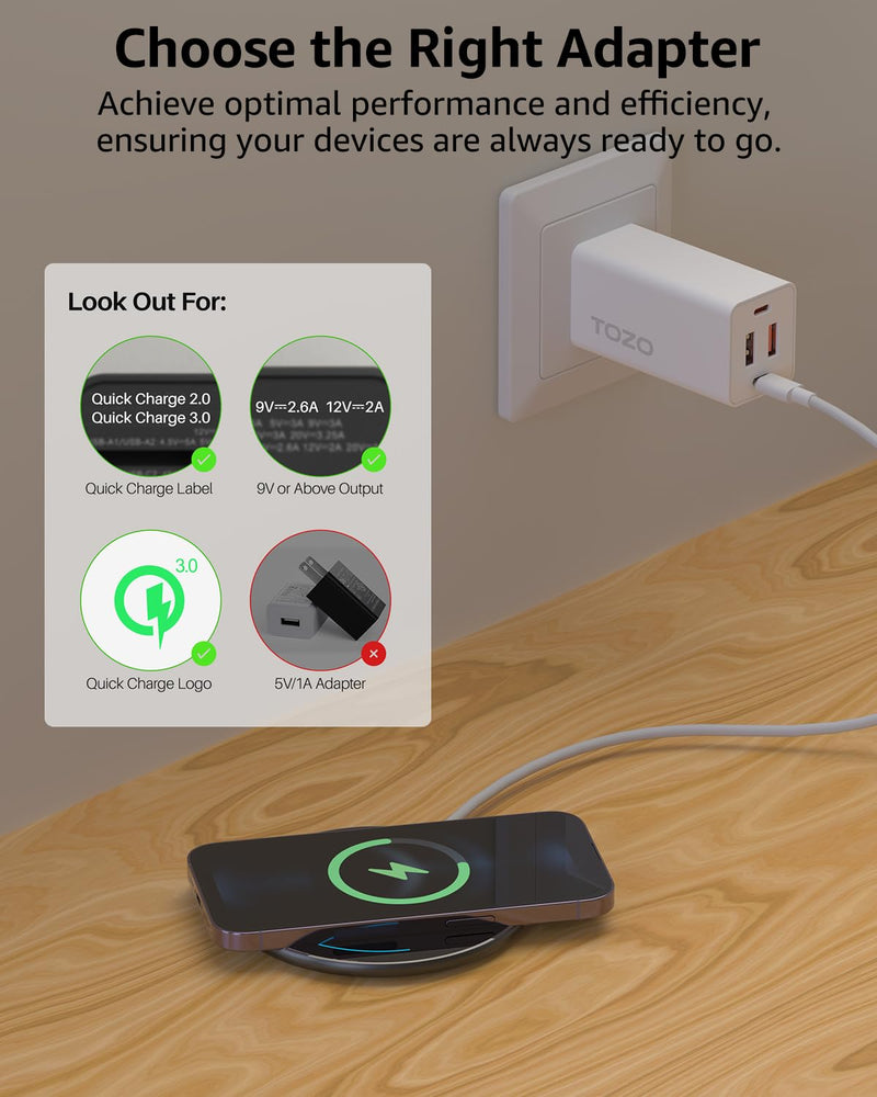TOZO W1 Max 15W Fast Wireless Charging, Anti-Slip, Sleep-Friendly | Aircraft-Aluminum Portable Wireless Charger Pad Compatible with iPhone 14/15/16/17 & Samsung S23/S24/S25 for Home Ink Black