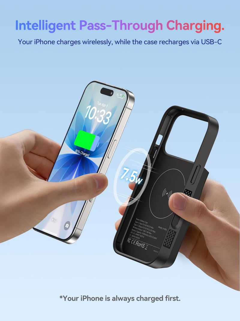 NEWDERY 9300mAh Battery Case for iPhone 17/17 Pro Fast Charging Case Black | Portable Power Bank,USB-C Port, Fast Charging, Protective Rechargeable Charger Case 6.3'' Black