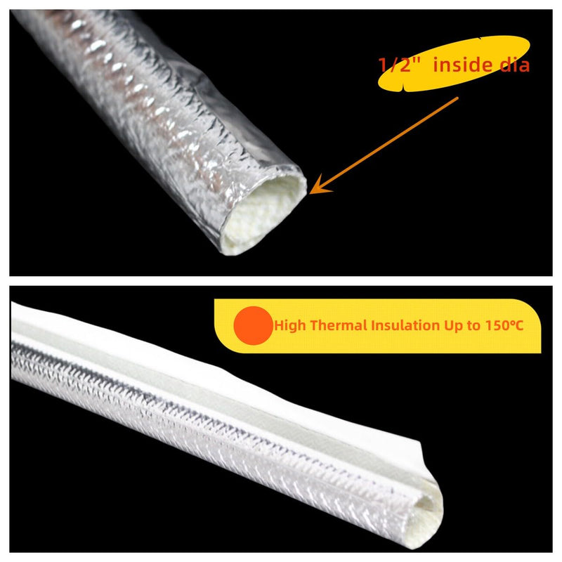 13mm - 1/2" Self Closed Aluminized Sleeve Heat Shield Protection Side Entry High Temp for Hoses, Wire Harnesses, Cables, Automotive, Exhaust 39" (1 Meter) 13mm - 1/2" Dia - 39" Long