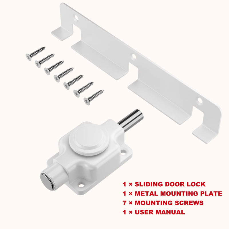 Securityman Sliding Door Lock | Sliding Glass Door Lock for Child Safety, Pet, Patio, & Adjustable Ventilation with Button Actuation, Metal Shaft