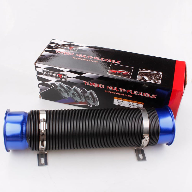 3" Turbine Intake Pipe, Cold Air Intake Pipe 76MM Adjustable Flexible Hose Tube Car Cold Air Turbo Intake Inlet Pipe Universal Cold Air Intake Filter, Blue