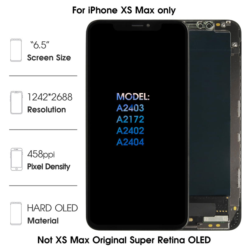 Hard OLED XS Max LCD Screen Replacement for iPhone Xs Max 6.5 inch [Hard OLED,NOT LCD] LCD Display Touch Digitizer Screen Assembly A2215 A2160 A2217 with Repair Tools