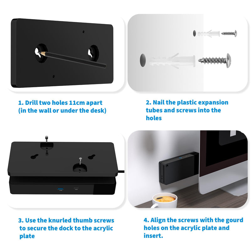 Under Desk Mount and Wall Mount Compatible with Dell WD19 / WD19S / WD19DC / WD19DCS / WD19TB / WD19TBS / WD19TB / WD22TB4 Dock, Acrylic Docking Station Holder (Black Holder Only)