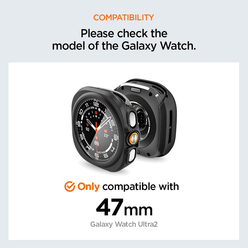 Spigen Thin Fit 360 for Samsung Galaxy Watch Ultra 2 Case (2026) | Touch Sensitive Tempered Glass Screen Protector Slim Lightweight Protective Scratch Resistant PC Cover - Black