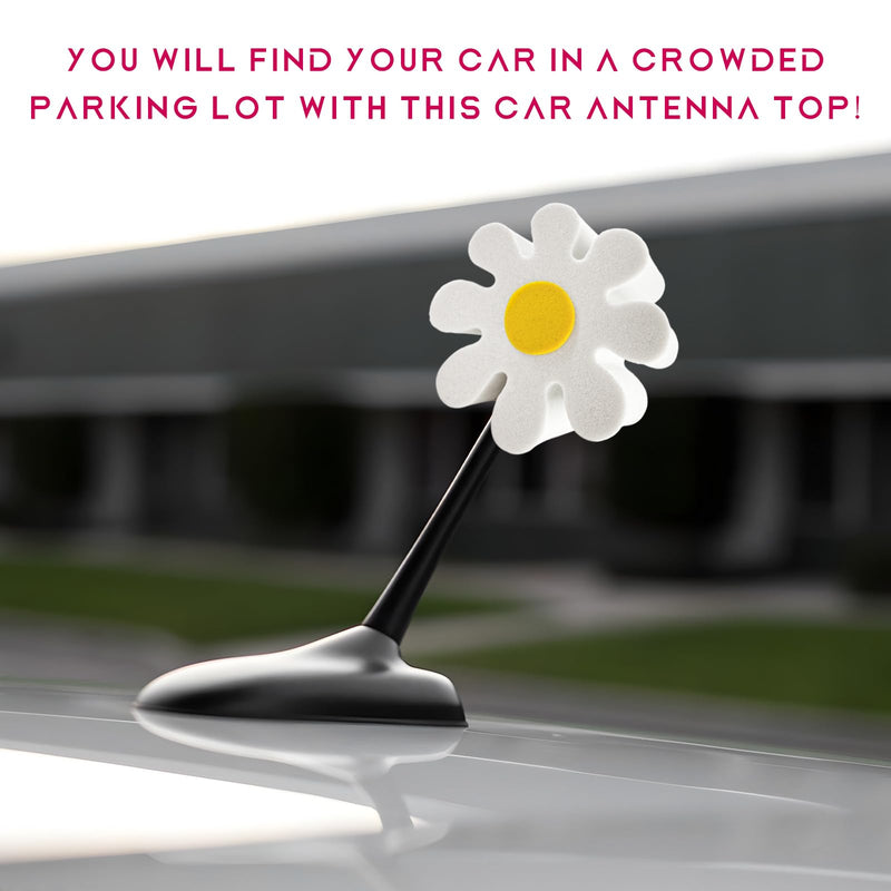 Daisy Car Antenna Topper, EVA Foam Daisy Antenna Decoration Rearview Mirror Dangler, Automotive Roof Toppers Lovely Flower Aerial Ball Cute Dashboard Accessory for Women Men (White) White