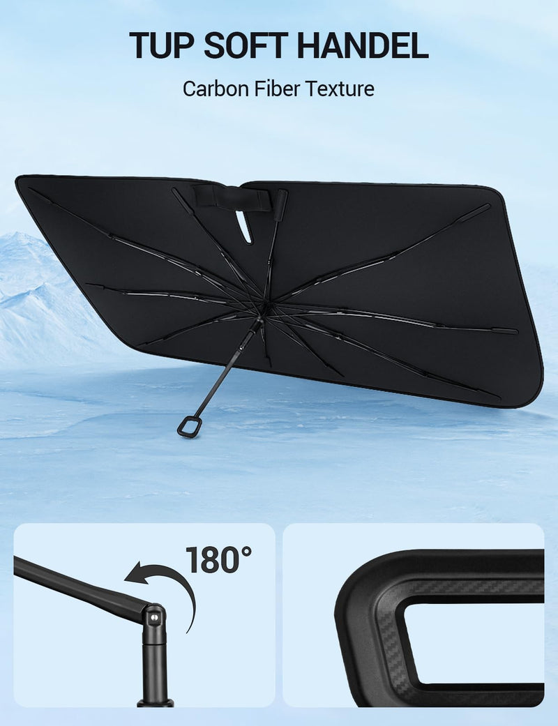 Proadsy Windshield Sun Shade Umbrella for Ford Expedition 2018-2025 Foldable Car Umbrella Sunshade with Soft TPU Handle Spring Structure Crystal Cooling Material Protect Car from Rays & Heat