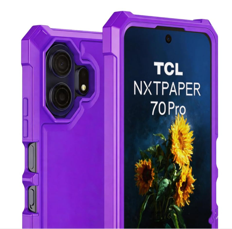 Case for TCL Nxtpaper 70 Pro 5G with Screen Protector Full Body Protection | TCL 70 Pro Phone Case Front Silicone Bumper Frosted PC Back Shockproof Rugged Corner Military Grade Design Purple