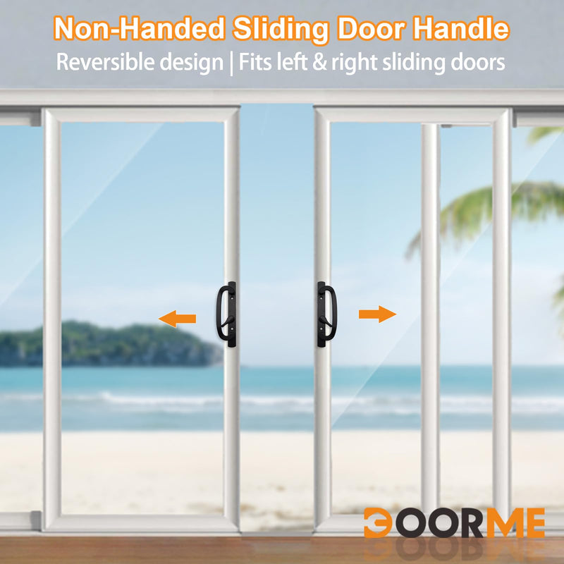 Sliding Glass Door Handle Set Replacement with Keyed Lock, 3-15/16" Screw Hole Spacing, Reversible Non-Handed Patio Door Handles, Aluminum Pull, Fits 1-3/8" to 2" Thick Doors (Black, No Keeper) Black